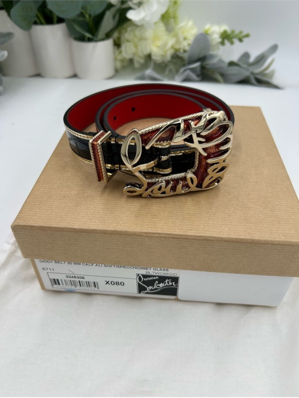 SOLD !!!! Women’s Christian Louboutin GIDDY logo buckle belt size 80 cm/30 inch